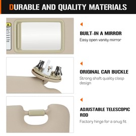 Left & Right Sun Visor with Vanity Light for 2006-2013 Toyota RAV4, Driver & Passenger Side Beige Sunvisor Replacement 74320-42501-B2 74310-42452-B2