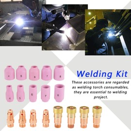 Oumefar 49pcs TIG Welding Sets Copper Gas Lens Alumina Nozzles Cups Collets TIG Welding Accessories for TIG Welding Gun