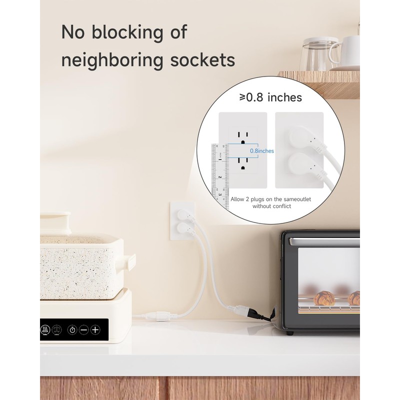 1Ft Flat Plug Short Extension Cord, 90 Degree Plug Adapter,