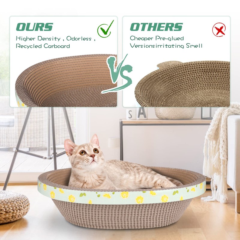 ROMOHOM Oval Cardboard Cat Scratcher Bed Lounge Couch for Indoor