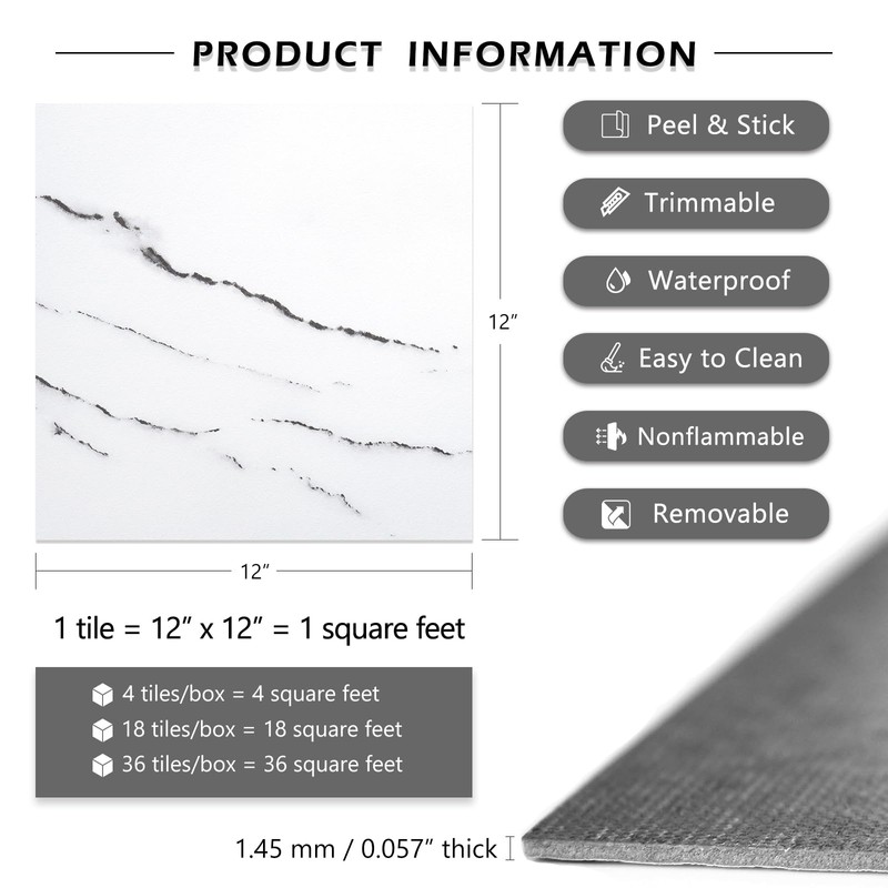 LaCheery 36 Sheets 12x12 Peel and Stick Floor Tile Black