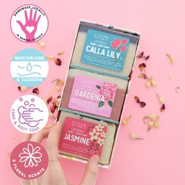 Rinse Bath & Body Flower Soap Set - Handmade Mother's Day Flower Soaps | Calla Lily, Gardenia & Jasmine Scented Soaps | Moisturizing & Cleansing | Shea & Cocoa Butter | 12.75oz