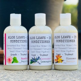 Aloe Leave-In Conditioner, Moisturizing Hair Primer and Detangler, Repair Damage and Prevent Frizz, Aloe Vera, Flaxseedgel, Rice Water & Vitamin B5, (Vanilla+Cinnamon)