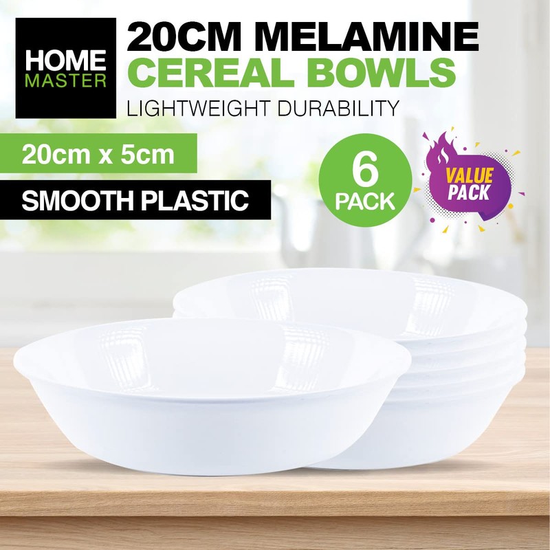 [6PCE] Home Master White Melamine Bowls, Simple Elegance, Lightweight and