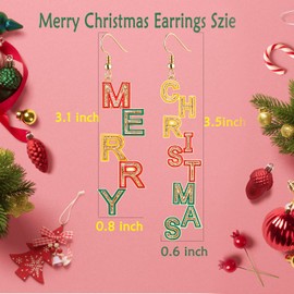 Christmas Earrings for Women Dangling Merry Christmas JOY Words Dangle Earrings Hypoallergenic Xmas Holiday Glitter Colorful Metal MERRY CHRISTMAS Earrings Fun Winter Festive Earrings Jewelry Gifts