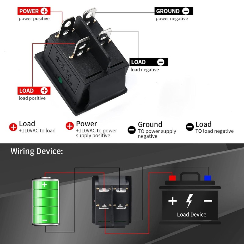 Ganasome 2pcs KCD4 DPST 4Pin On-Off Red Light Panel Rocker