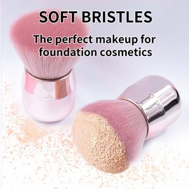 YAFIYGI Loose Powder Brush Large Pink Powder Foundation Brush Flat Arched Perfect For Blending Liquid,Concealer, Powder,Buffing and Flawless Cream