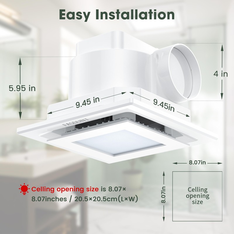 FASDUNT 120 CFM Bathroom Exhaust Fan with Light, Ceiling Ventilation