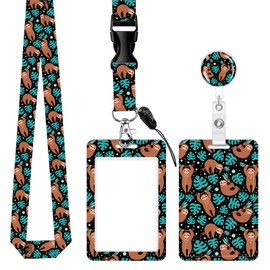 ID Badge Holder with Lanyard,Fashionable Retractable Badge Holders Reels with Lanyards Adjustable, for Women Kids Teacher Nurses Doctor Student(Cute Sloths)