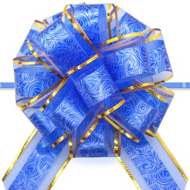 FQTANJU 5 PCS Gift Bows, 6 inches Pull Bow for Gift Baskets, Party Birthday Gift Wedding Ribbon Bows for Wrapping Boxes or Flower Bouquets Valentine's Day Gift Decorations (Blue)