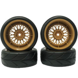 LAFEINA 64mm Rubber Tires & 12mm Hex Plastic Wheel Rims for RC 1/10 On-Road Touring Racing Car (Brown)