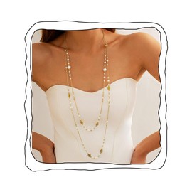 Aiosy Long Pearl Necklaces for Women Layered Pearls Strand Necklace Gold Dainty Necklaces 1920s Statement Sweater Strand Chain Jewelry (Gold-Chain)