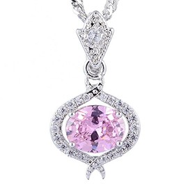 RIZILIA Pendant with 45cm(18") Chain & Oval Cut Gemstones CZ [Pink Sapphire] in 18K White Gold Plated, Simple Modern Elegance