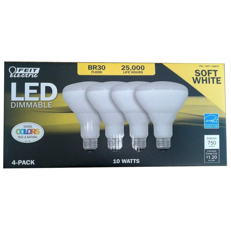 Feit LED Dimmable BR30 Flood Soft White Bulbs 65 Watts,