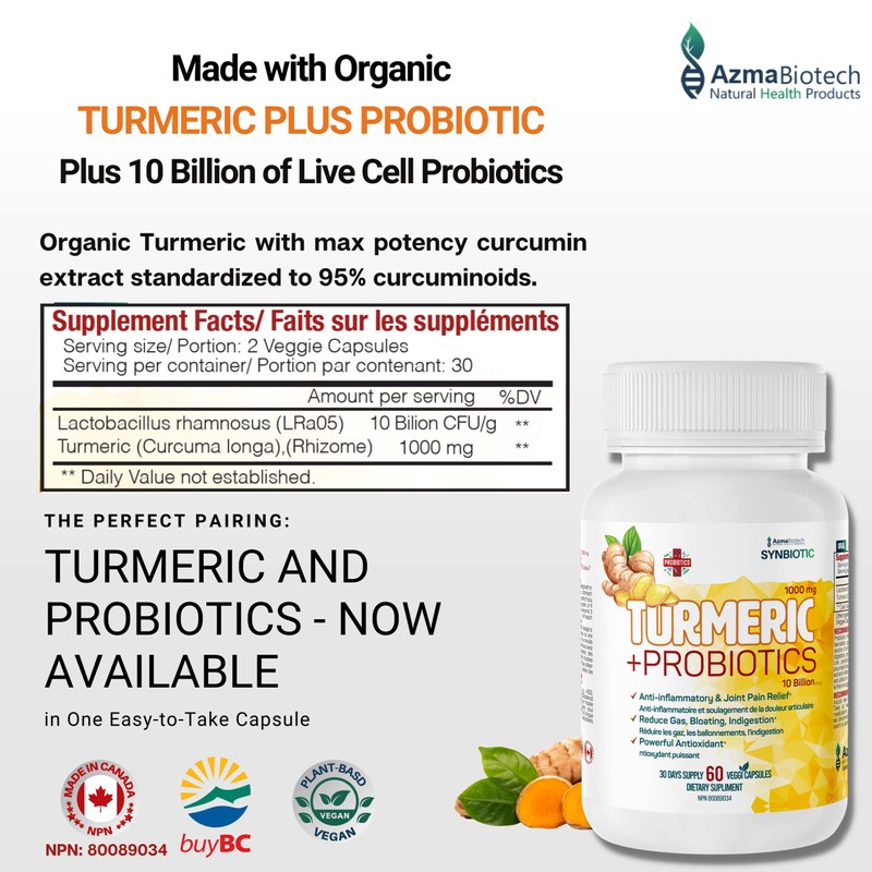 Turmeric Curcumin & Probiotic Capsules - 1000mg (2 caps) Organic