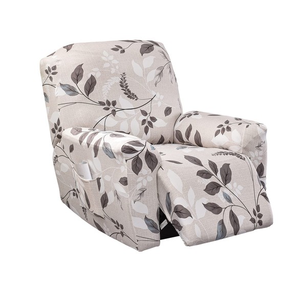 CRFATOP Floral Printed Recliner Cover with Pockets Single Reclining Slipcover