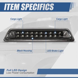 Auto Dynasty Dual Row Full LED 3rd Third Tail Brake Light with Cargo Lamp Compatible with Ford F150 Lincoln Mark LT 09-14, Black Housing Clear Lens