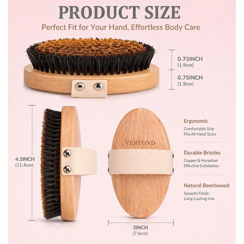 VERYOND Copper Dry Brushing Body Brush with Ion Charged Bristles