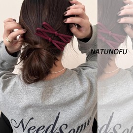 Natunofu Hair Pin, Ribbon, Hair Clip, Synthetic Leather, Faux Suede, Stylish, Adult, Bangs, Hair Clip, Cute, Traceless Hair Pins, Set of 2, Bowknot, Ribbon, Black, Korean Style, Elegant, Everyday