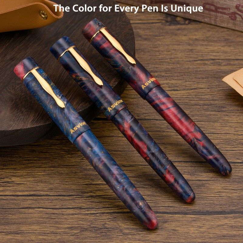 Asvine C2000#8 Stabilized Wood Fountain Pen Medium Nib Large Handmade