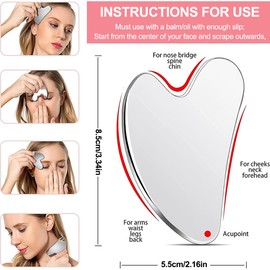 Gua Sha Stainless Steel Heart Shape Gua Sha Massage Tool, Gua Sha Stone Face Tool, Metal Lymphatic Drainage Massage Scraper for Slimmer Face and Contouring