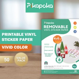 4x6 Removable Self-adhesive Vinyl Sticker Paper, Waterproof, 4R Size, Suitable for Laser and Inkjet Printer, Glossy White, 50 Pack