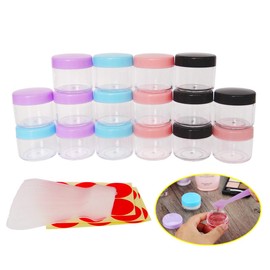 Wopanxye 16pcs 20ml Cosmetic Jar with Lid, 20 gram Small Empty Sample Container, Plastic Round Pot, Tiny 20g Bottle Tin for Makeup, Cosmetics, Eyeshadow, Nails, Powder, Lip Gloss Balm, Ointments, Oils