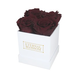 Eternal Blossom 4 Piece Preserved Real Infinity Rose Box | Lasts Over A Year | White Box | With Gift Box (Rouge Red)
