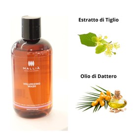 Mallia Volumizing Wash Shampoo für feines und trockenes Haar, mit Lindenextrakt, Dattelöl, Maltodextrin, 250 ml