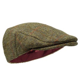 Borges & Scott Nevis Flat Cap - 100% Handwoven Wool – Harris Tweed – Water Resistant - Pine Herringbone - 60cm