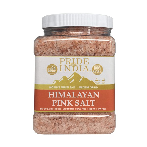 Pride Of India - Pure Himalayan Pink Salt - Enriched w/ 84+ Natural Minerals, Medium Grind 2.2 Pound (35.2oz) Jar - Himalayan Salt, Himalayan Pink Salt, Pink Himalayan Salt, Grind Salt, Pure Rock Salt