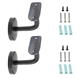 Stainless Steel Wall Mount Staircase Handrail Brackets w/Base Flange Cover for 1-1/2" or 1-5/8" OD Round Top Railing, for Round Railing, Matt Black Finish, 2 Pcs, WB-C838RB
