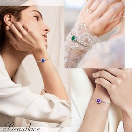 beautlace May Birthstone Bracelets Silver Plated Round Shape Charm Bracelet Green Birthstone Jewelry Birthday Gifts for Men and Women KB0017G