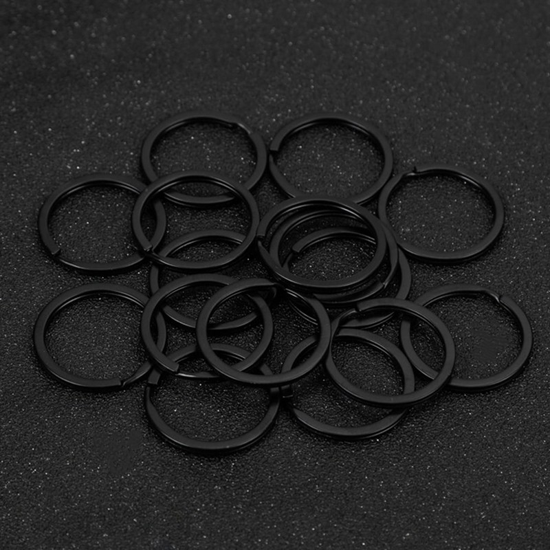 TYGFRT 25Pcs Black Stainless Steel Keychain, Round Keychain, Solid Color