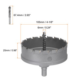HARFINGTON Carbide Hole Saw Kit 105mm (4-1/8") Metal Hole Cutter Set with 2pcs Center Drill Bits Springs 1pcs Wrench for Stainless Steel Copper Iron Aluminum