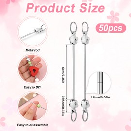 BOXOB 50pcs Blank Beadable Keychain Bars, Flower Shaped Bead Keychain Charms Detachable Key Chain Making Accessories for DIY Craft Project Pendant