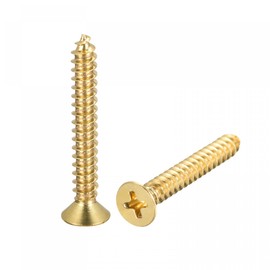 sourcing map Brass Wood Screws, M6x40mm Phillips Flat Head Self Tapping Connector for Door Hinges, Wooden Furniture, Home Appliances 2Pcs