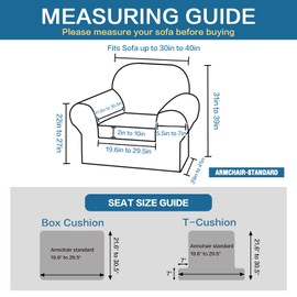 H.VERSAILTEX Stretch Armchair Cover 2 Piece Chair Covers for Living Room Furniture Cover Suit for T Cushion/Box Cushion, Spandex Jacquard Fabric Small Checks(Armchair-Standard, Natural)