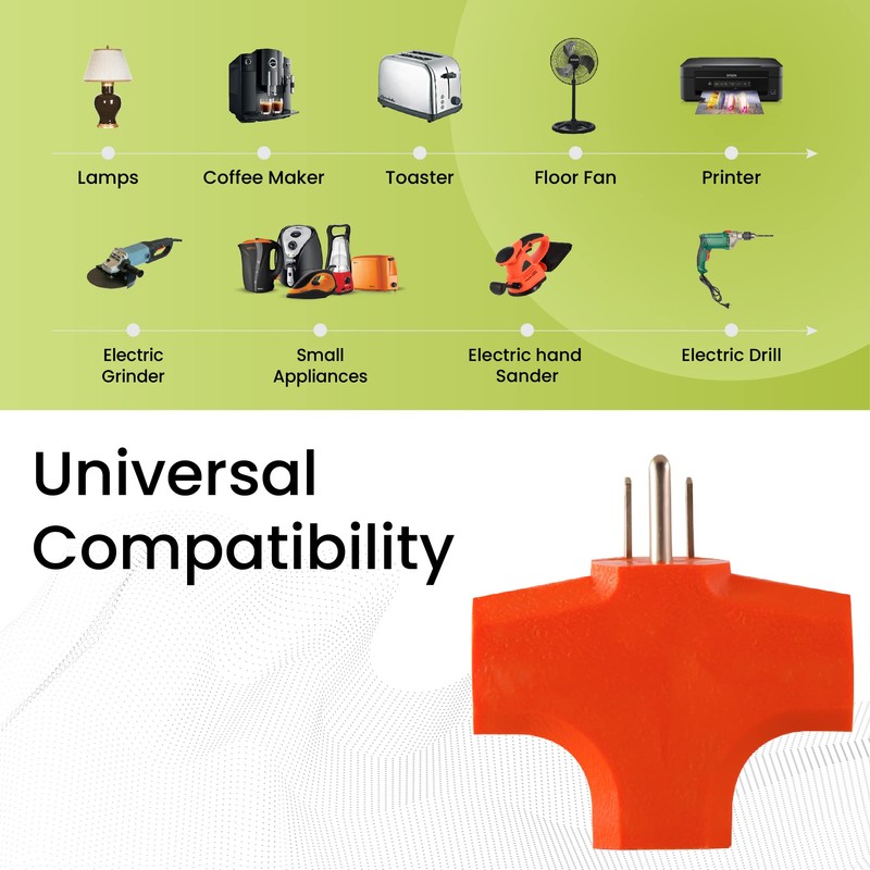 GoGreen Power (GG-3406OR) 3 Wire Cube Adapter, 3-Outlet Wall Tap