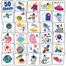 Leesgel Outer Space Tattoos for Kids, Individual 50 Sheets Temporary Tattoos Stickers for Outer Space Party Decorations, Outer Space Gifts Toys for Boys Party Bags Fillers Supplies Favours