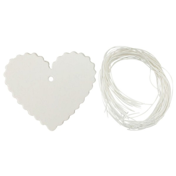 Wrapables 50 Gift Tags/Kraft Hang Tags with Free Cut Strings for Gifts, Crafts & Price Tags - White Heart