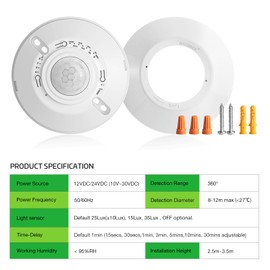 RAYZEEK 12V 24V Low Voltage Ceiling Sensor Pir Occupancy Motion Detector, 360 Degree Field of View High Sensitive Motion Sensor,10A,Commercial/Residential,Up to 1600 sq.ft,PC Fireproof