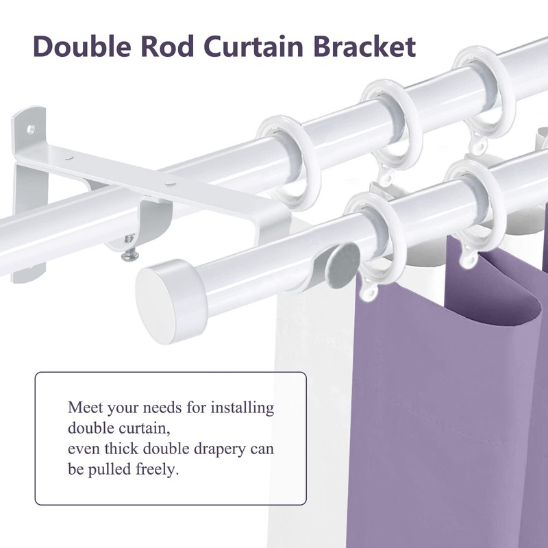 Double Curtain Rod Bracket, Heavy Duty Curtain Rod Holders, White