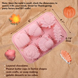 2-Pack Thanksgiving Treat Molds - 6-Cavity Silicone Baking Molds with Turkey, Pumpkin, Pinecone, Maple Leaf - DIY Chocolates, Candies, Treats