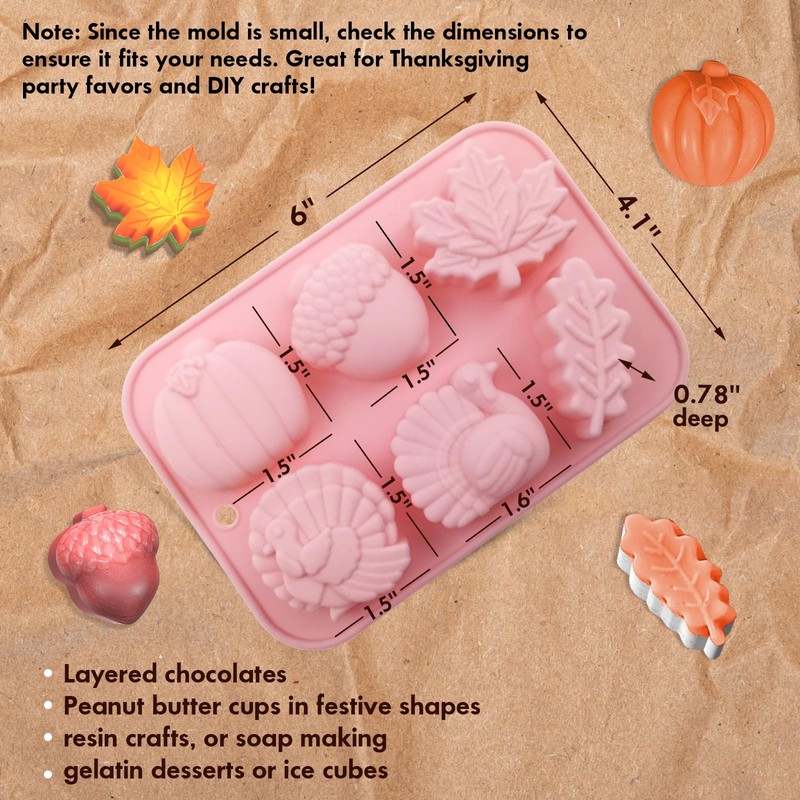 2-Pack Thanksgiving Treat Molds - 6-Cavity Silicone Baking Molds with