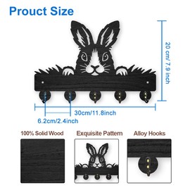 MAYJOYDIY Easter Rabbit Key Hangers for Wall Grass Bunny Wood Key Holder 11.8×7.8inch Bunny Meadow Key Hook with 5 Alloy Hooks for Gift Entryway Front Door Kitchen Office Decor