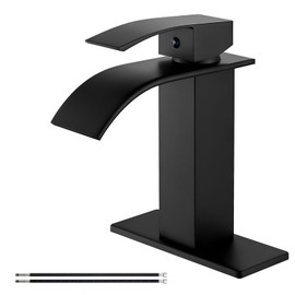 Airuida Matte Black Waterfall Bathroom Faucet, Single Handle Single Hole Bathroom Sink Faucet Deck Mount Mixer Tap with Deck Plate, Rv Lavatory Vanity Washbasin Faucet
