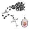 Holy Communion Hematite Rosary and Picture Medal Gift Set