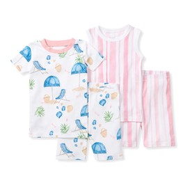 Burt's Bees Baby Kids-2 Pack Baby Girls' Pajamas, Tee and Short 2-Piece Pj Set, Santorini Beach 2-pk