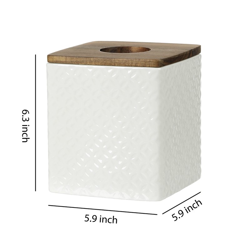 Motifeur Bathroom Accessories - Ceramic Tissue Holder with Wooden Lid,